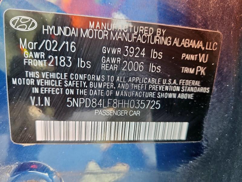 2017 HYUNDAI ELANTRA 5NPD84LF8HH035725