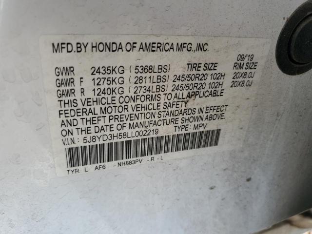 2020 ACURA MDX TECHNO 5J8YD3H58LL002219