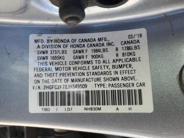 2018 HONDA CIVIC EX 2HGFC2F78JH549509
