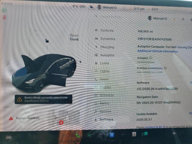 2019 TESLA MODEL 3 5YJ3E1EA0KF421095
