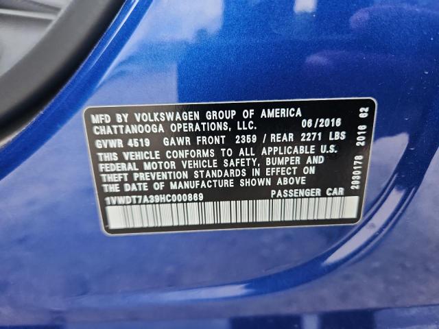 2017 VOLKSWAGEN PASSAT R-L 1VWDT7A39HC000869