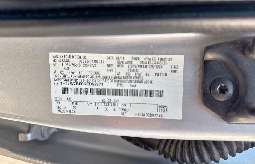 2019 FORD F250 SUPER 1FT7W2B66KED92871