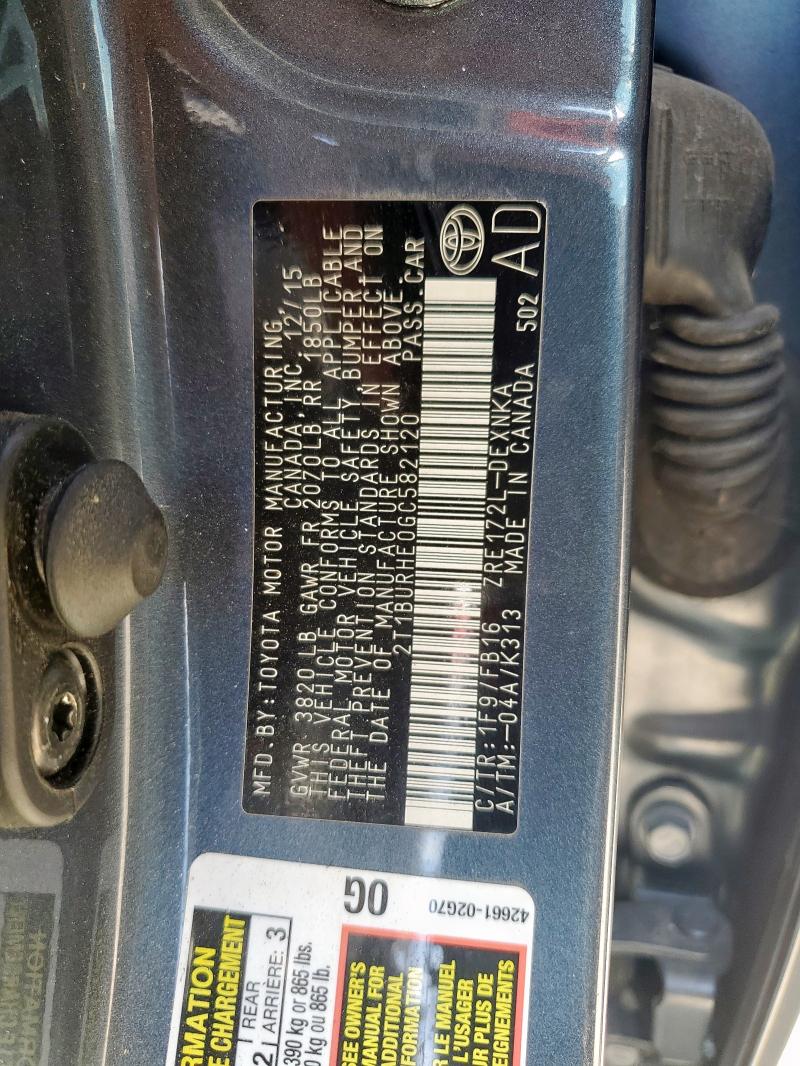 2016 TOYOTA COROLLA L - 2T1BURHE0GC582120