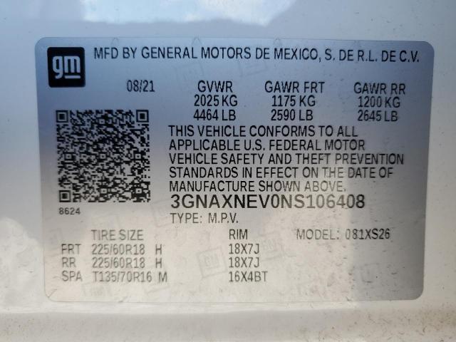 2022 CHEVROLET EQUINOX PR 3GNAXNEV0NS106408