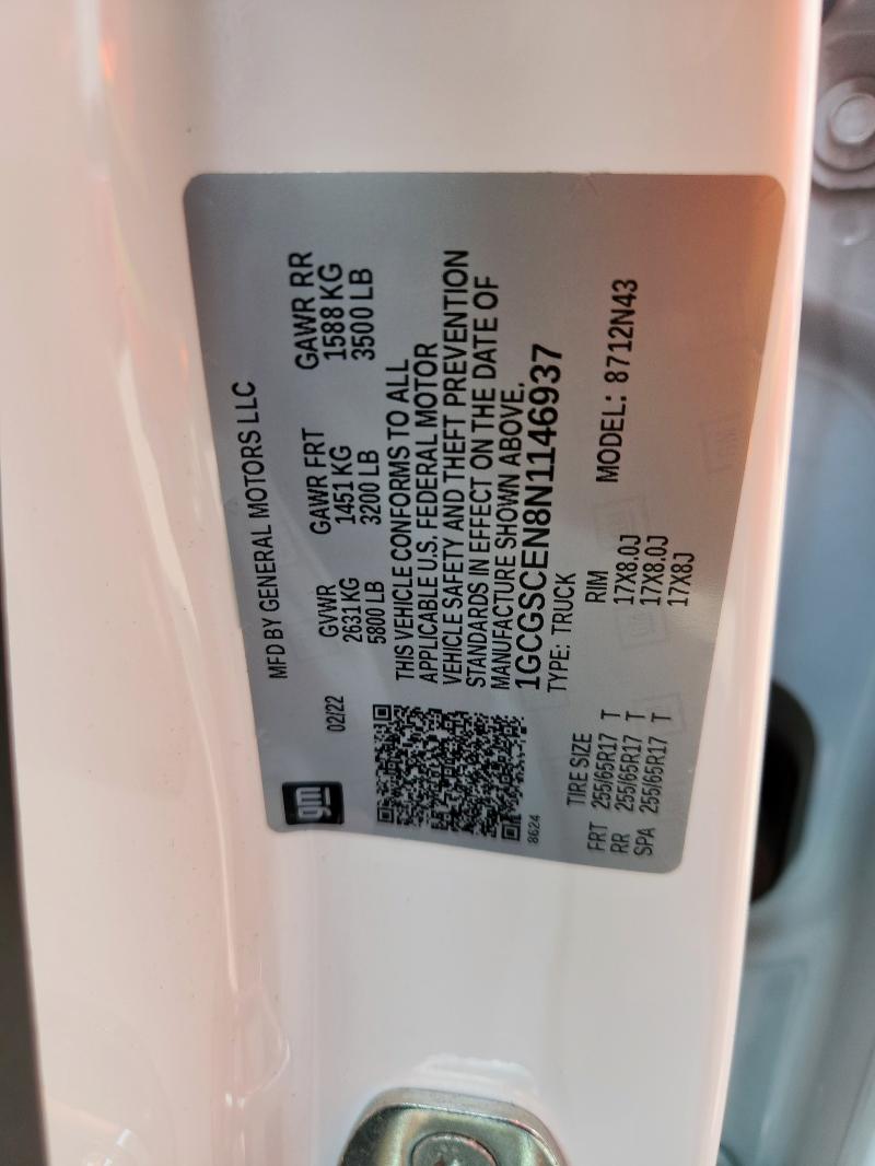 2022 CHEVROLET COLORADO LT 1GCGSCEN8N1146937