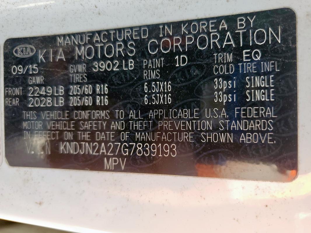 2016 KIA SOUL KNDJN2A27G7839193