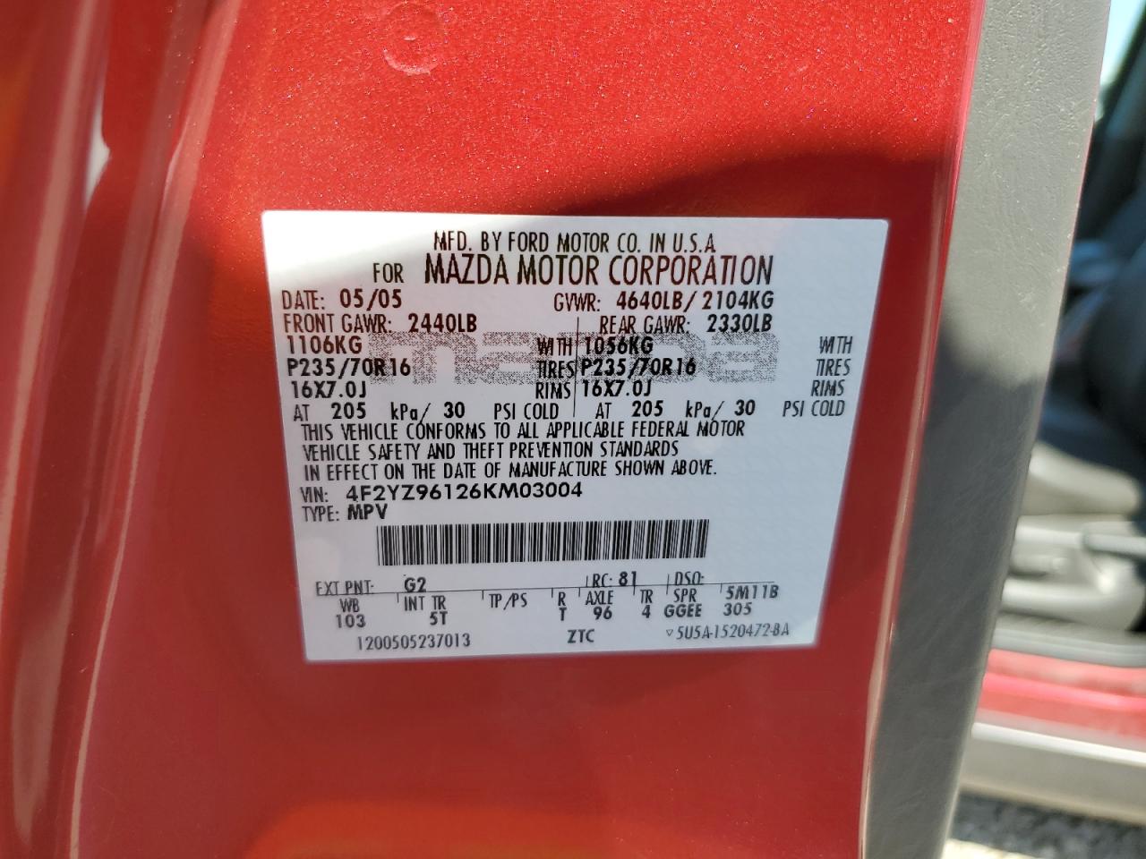 Lot #3291690228 2006 MAZDA TRIBUTE S