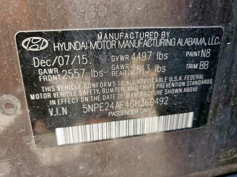 2016 HYUNDAI SONATA SE 5NPE24AF4GH360492