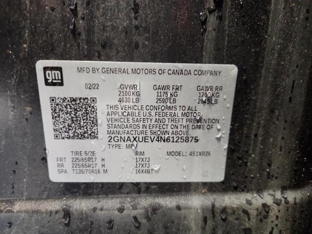 2022 CHEVROLET EQUINOX LT 2GNAXUEV4N6125875