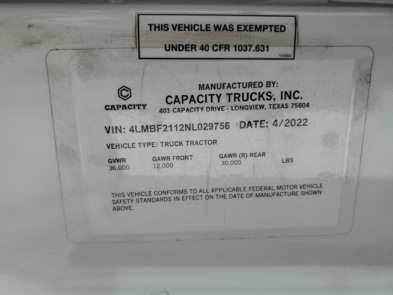 Lot #3280396316 2022 CAPACITY TJ5000