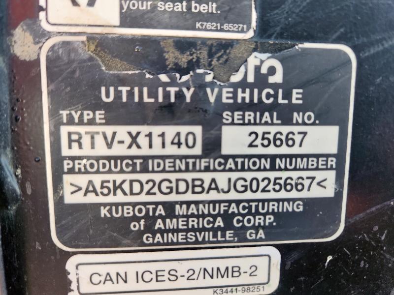 2018 KUBOTA RTVX1140 - A5KD2GDBAJG025667