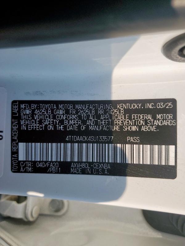 2025 TOYOTA CAMRY XSE 4T1DAACK4SU133577