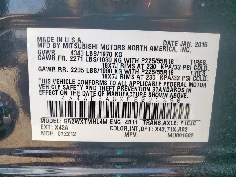 2015 MITSUBISHI OUTLANDER SPORT ES 4A4AP3AUXFE023390