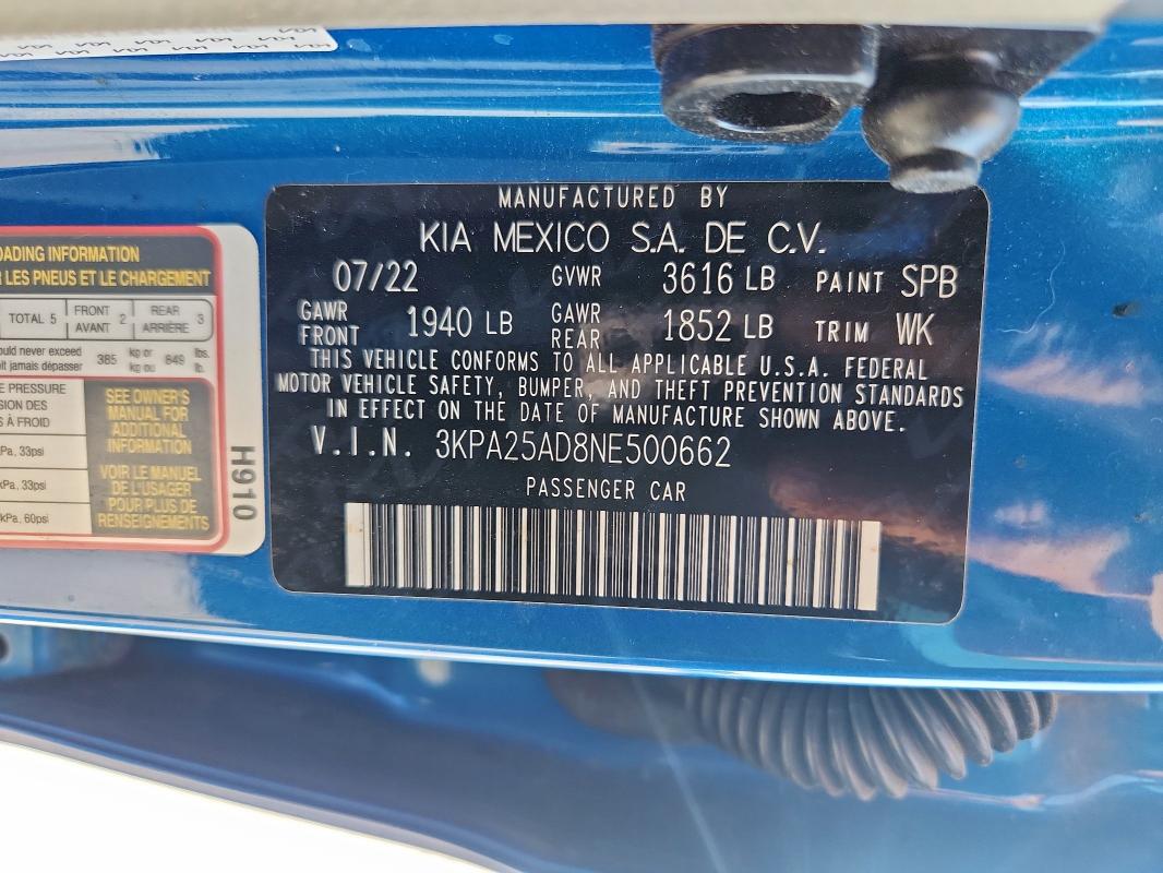 2022 KIA RIO S - 3KPA25AD8NE500662