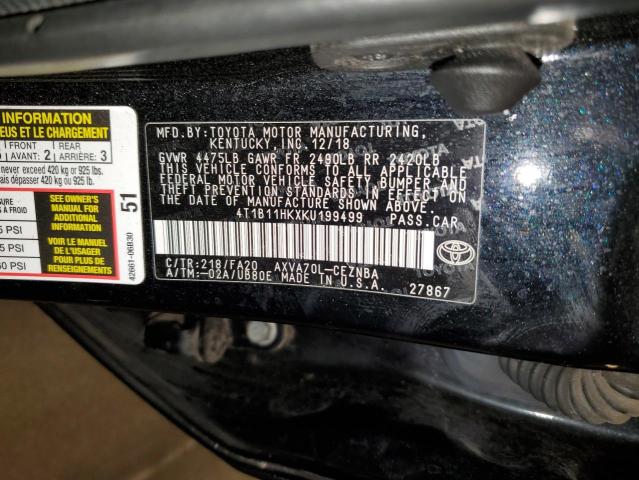 2019 TOYOTA CAMRY L 4T1B11HKXKU199499