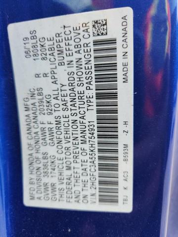 2019 HONDA CIVIC SI 2HGFC3A55KH754931