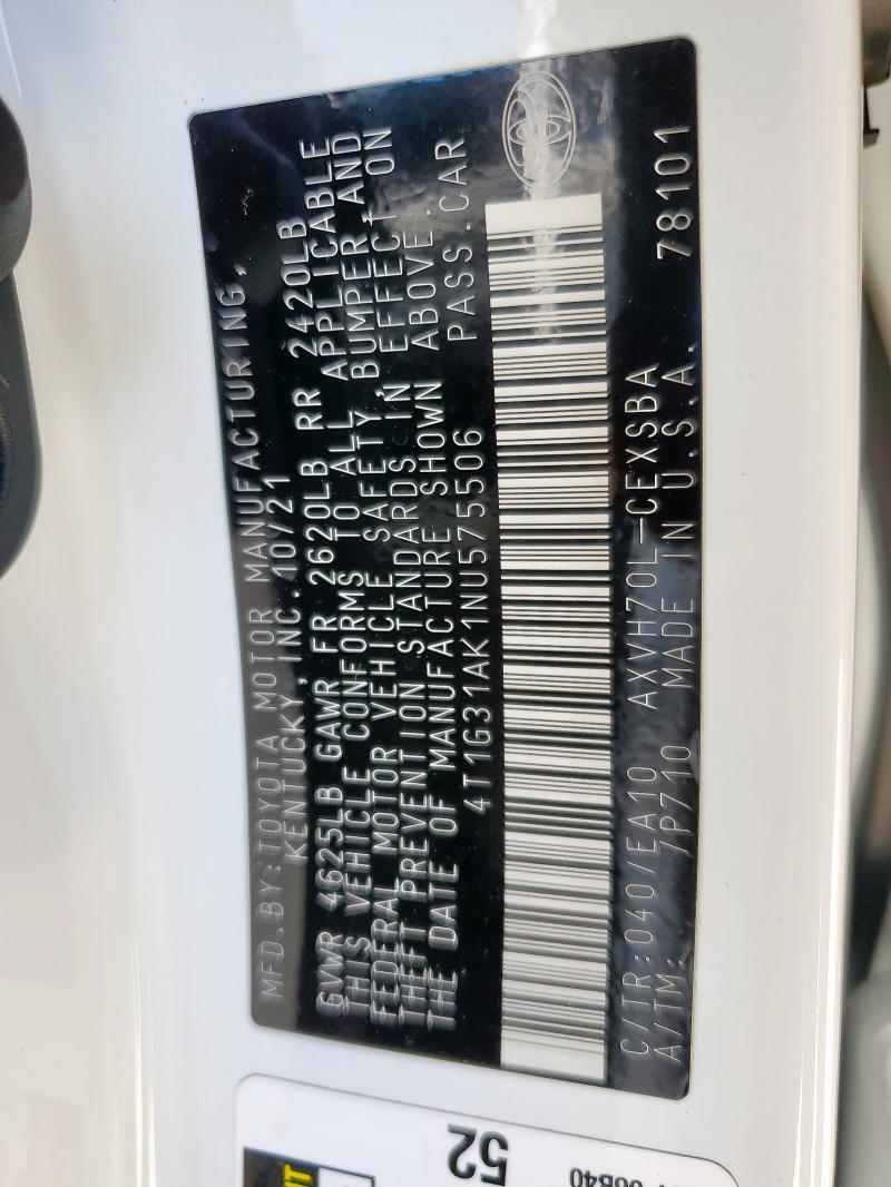 2022 TOYOTA CAMRY NIGH 4T1G31AK1NU575506