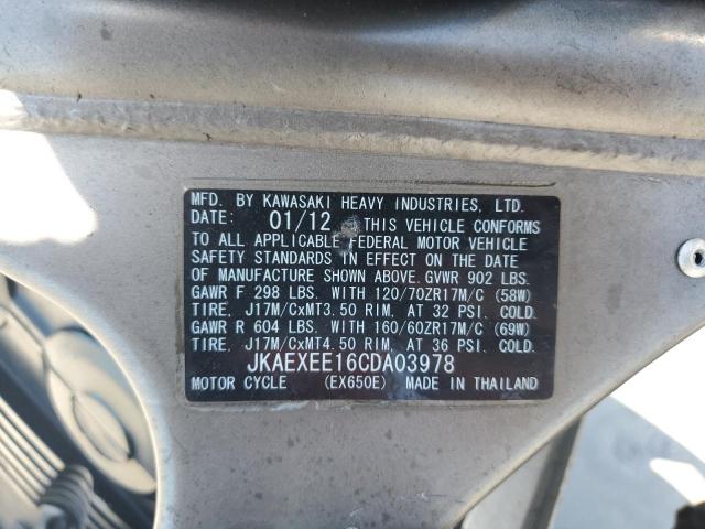 2012 KAWASAKI EX650 EC - JKAEXEE16CDA03978