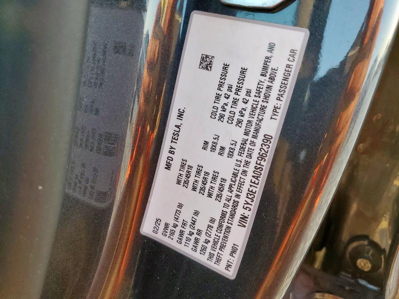 2025 TESLA MODEL 3 - 5YJ3E1EA0SF962390