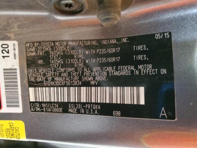 2015 TOYOTA SIENNA XLE 5TDYK3DCXFS613834