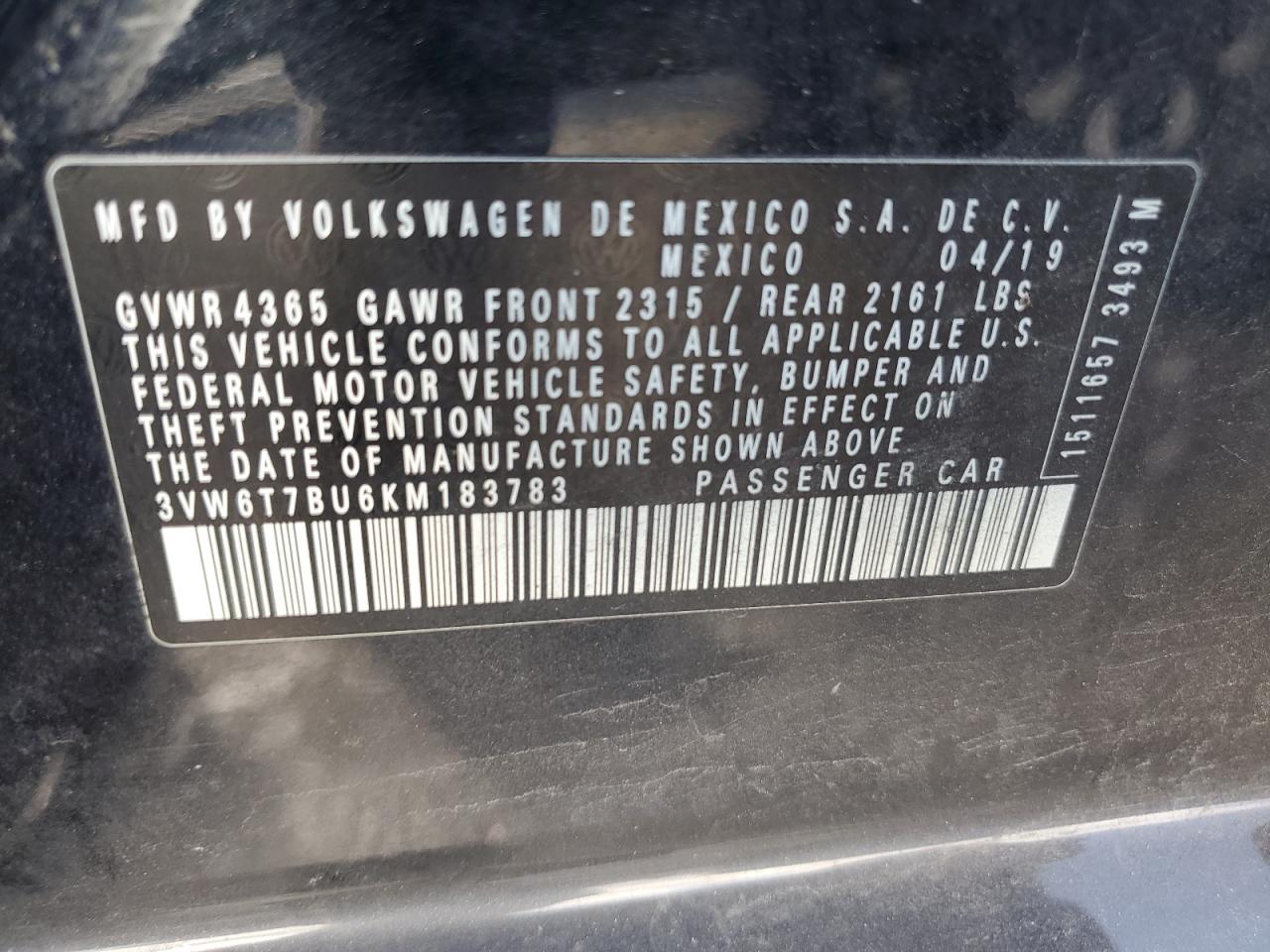 Lot #3301850326 2019 VOLKSWAGEN JETTA GLI