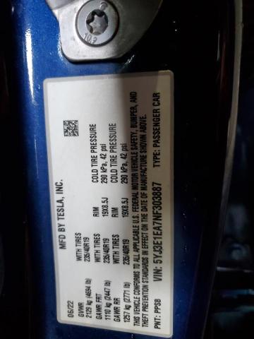 2022 TESLA MODEL 3 5YJ3E1EA7NF303887