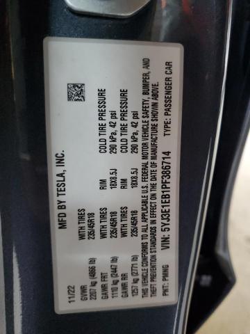 2023 TESLA MODEL 3 5YJ3E1EB1PF386714