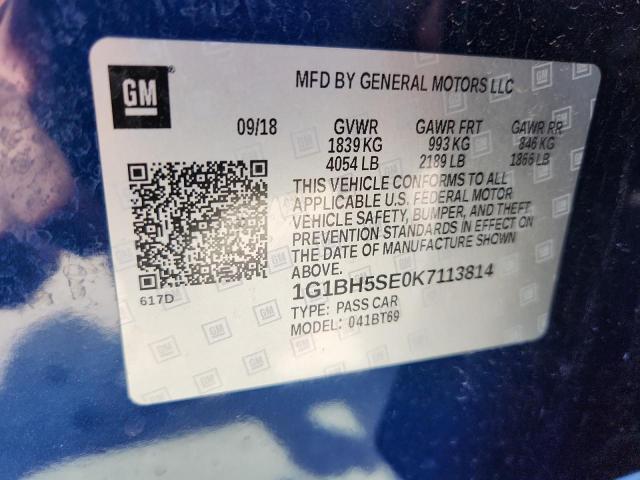 2019 CHEVROLET CRUZE - 1G1BH5SE0K7113814