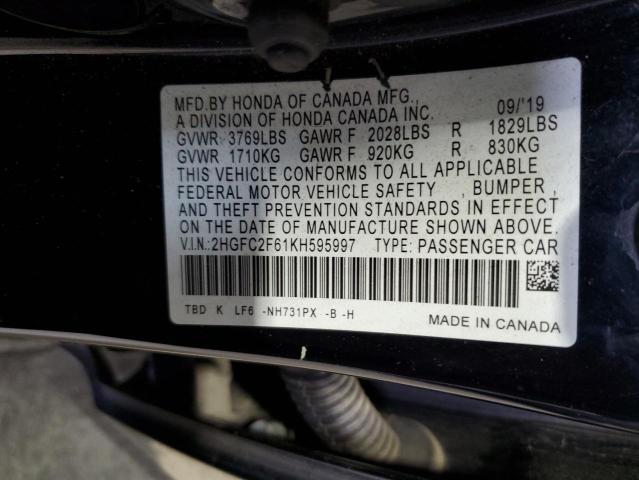 2019 HONDA CIVIC LX - 2HGFC2F61KH595997