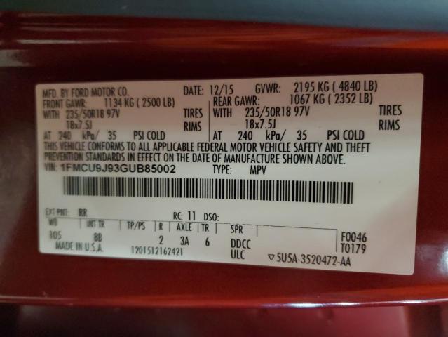 2016 FORD ESCAPE TIT 1FMCU9J93GUB85002