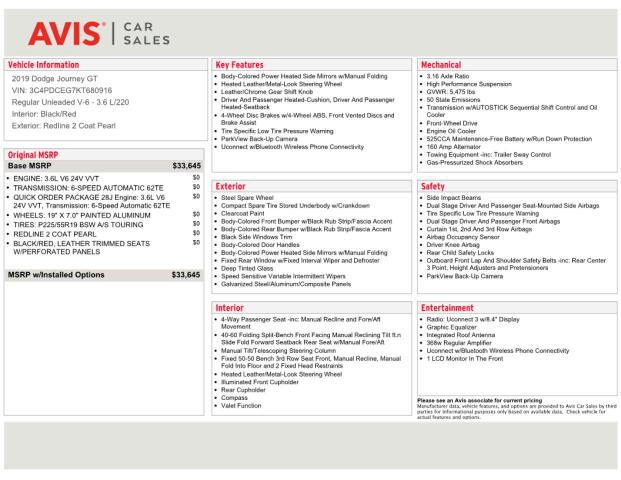 2019 DODGE JOURNEY GT 3C4PDCEG7KT680916