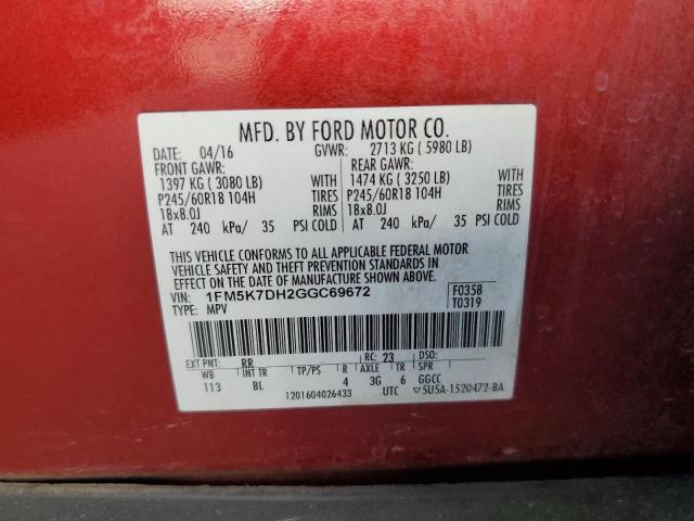 2016 FORD EXPLORER X 1FM5K7DH2GGC69672