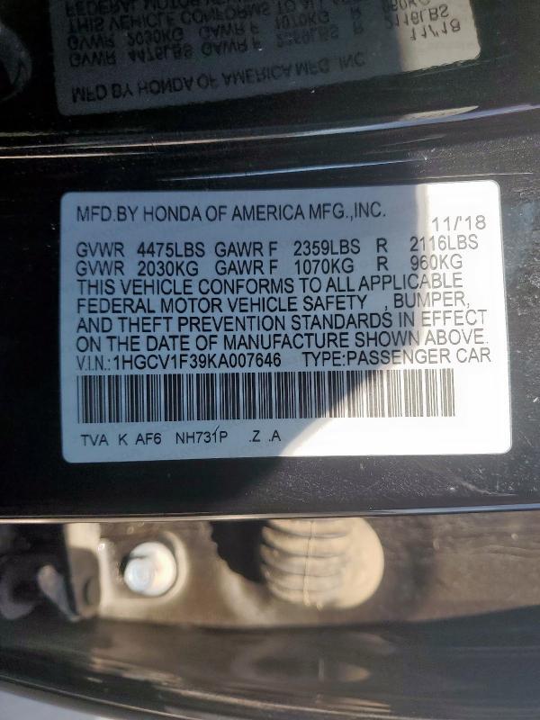 2019 HONDA ACCORD SPO #3301988434