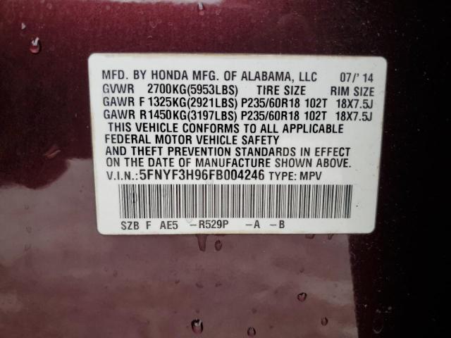 2015 HONDA PILOT TOUR 5FNYF3H96FB004246