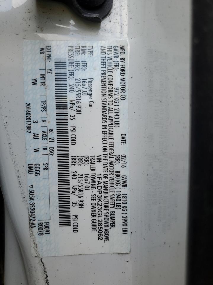 Lot #3311500239 2016 FORD FOCUS SE