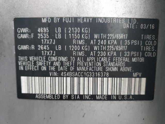 2016 SUBARU OUTBACK 2. - 4S4BSACC1G3316378