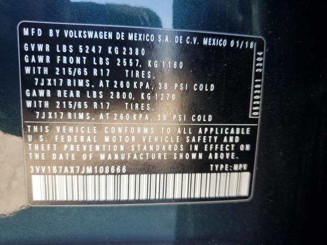 2018 VOLKSWAGEN TIGUAN S 3VV1B7AX7JM108666