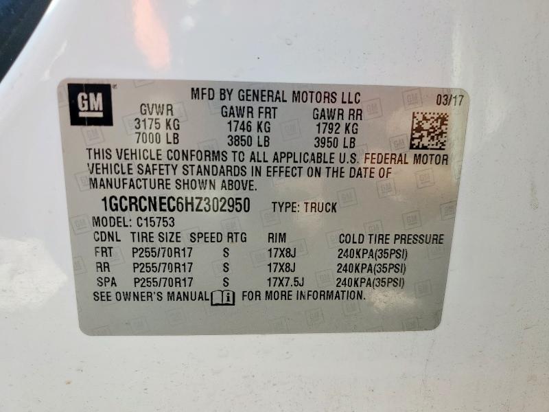 2017 CHEVROLET SILVERADO 1GCRCNEC6HZ302950