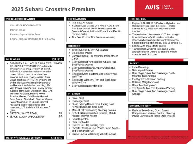 2025 SUBARU CROSSTREK JF2GUHDC4SH247372