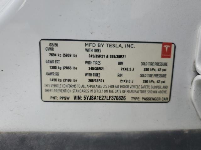 2020 TESLA MODEL S 5YJSA1E27LF370826