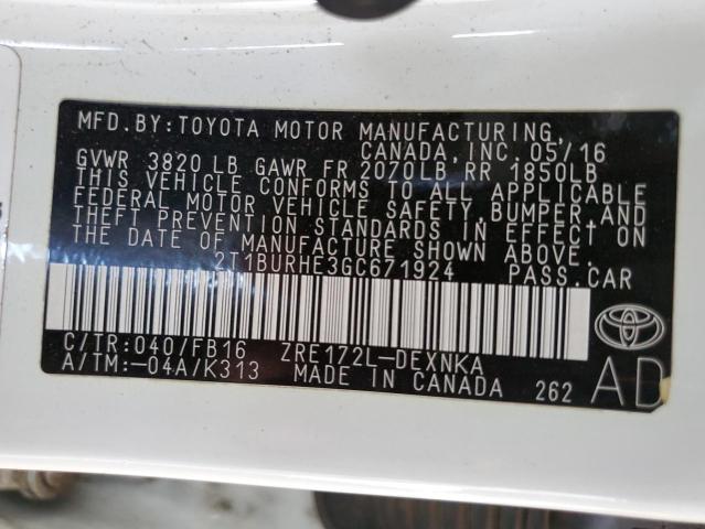2016 TOYOTA COROLLA L - 2T1BURHE3GC671924