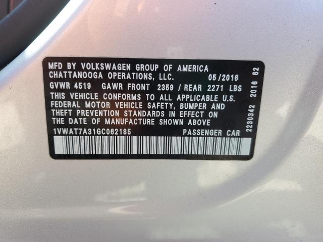 2016 VOLKSWAGEN PASSAT S 1VWAT7A31GC062185
