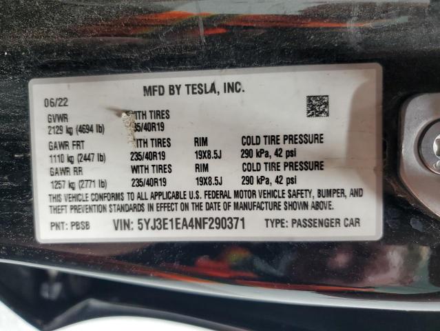 2022 TESLA MODEL 3 5YJ3E1EA4NF290371