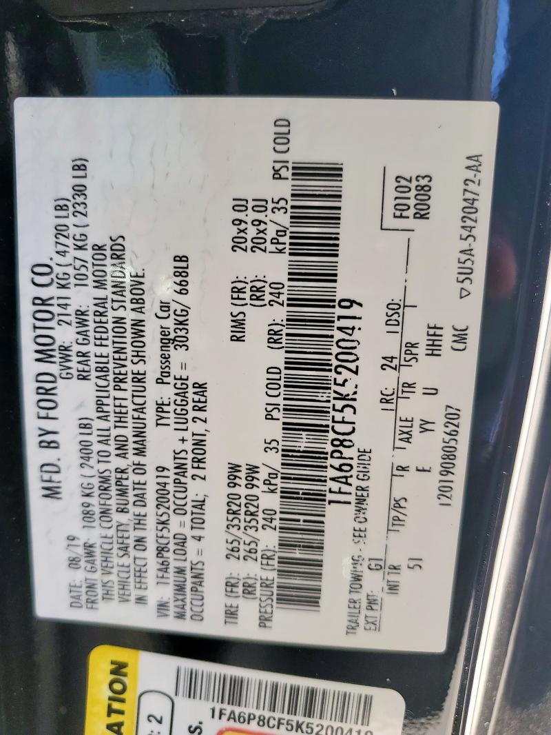 2019 FORD MUSTANG GT 1FA6P8CF5K5200419