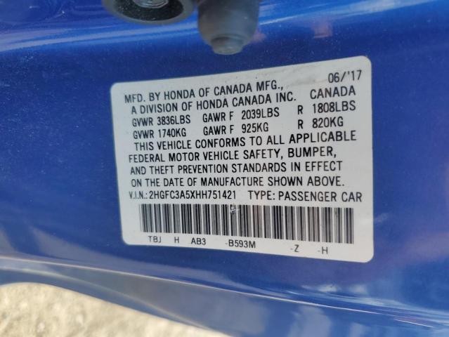 2017 HONDA CIVIC SI 2HGFC3A5XHH751421