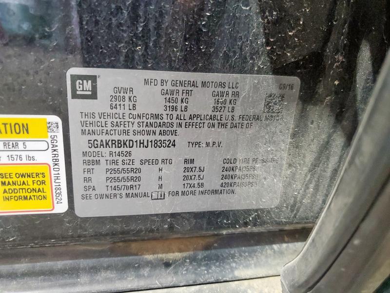 2017 BUICK ENCLAVE 5GAKRBKD1HJ183524