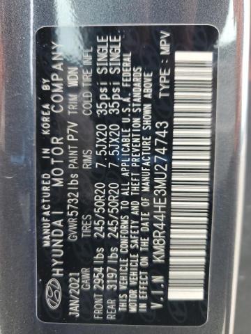 2021 HYUNDAI PALISADE SEL KM8R44HE3MU274743