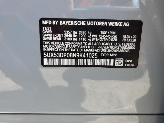 2022 BMW X3 XDRIVE3 5UX53DP08N9K41025