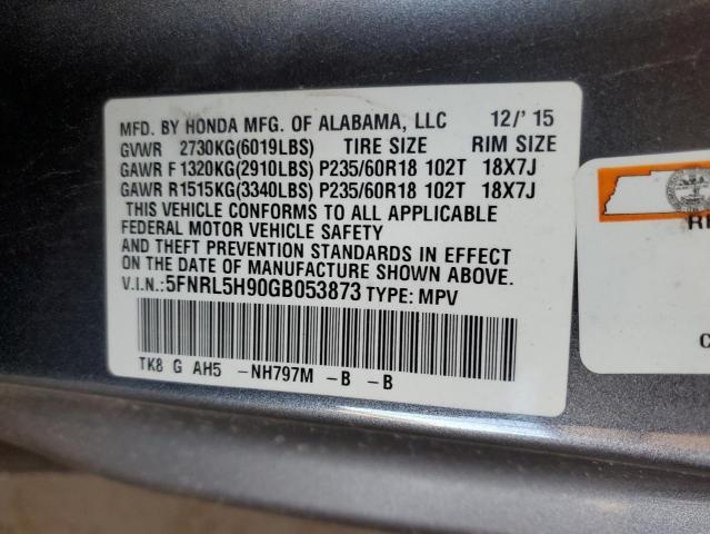 2016 HONDA ODYSSEY TO 5FNRL5H90GB053873