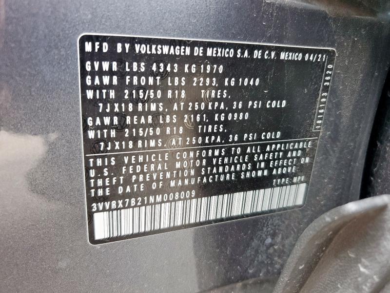 2022 VOLKSWAGEN TAOS SE 3VVRX7B21NM008009